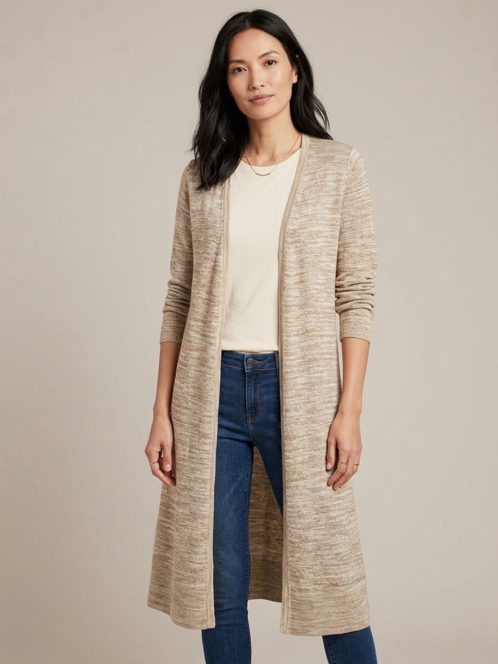 Talbots Duster Cardigan Sweater Open Front Longline Knit Lightweight Casual